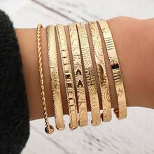 7pcs Elegant Twisted Star Pattern Women's Bracelets - Minimalist Fashion Versatile All-Season Accessory, Casual Vacation Style - 金色 - 查看 2