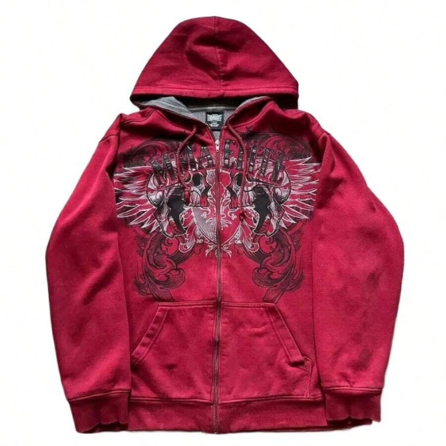 Y2K Pattern Men's Open Top Hip-Hop Casual Sports Jacket | Retro Harajuku Streetwear Open Front Sweatshirt - J008 - View 1