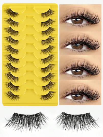 10 paires de faux cils 3D naturels et doux, bouclés et réutilisables avec un bandeau transparent pour les femmes (BY002-10)