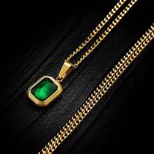 Q&D&S 18k Gold Emerald Necklace For Women,Birthstone Rectangle Princess Cut Charm Necklace,Blue Sapphire Or Green Emerald Gemstone Pendant Necklace-705367 - 史蒂莉亞 - 查看 4