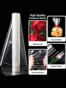 1 Roll Thick Waterproof Transparent Wrapping Paper, Suitable For Birthday, Baby Shower, Wedding Party, Gift Baskets And Flower Packaging - Transparent - View 4