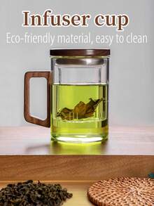 1pc 13.5 Oz/400 Ml Glass Teapot With Infuser,Glass Teapot,Tea Infuser For Loose Leaf Tea,Tea Kettle With Infuser,Mug With Lid For Steeping With Solid Wood Handle,Microwave ,Suitable For Tea, Coffee, Milk, Living Room, Kitchen, Office, Tea Party, Ideal Gift