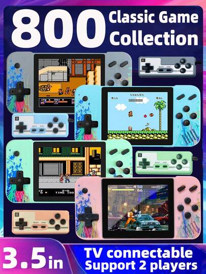 1pc Handheld Game Console Including 800 Games Large Screen Retro Nostalgic Old-Fashioned Game Consoles Support To TV Russian Classic Block Machine 8090s Memories Mini Micro Game Console Support 2 Players Battle With HD 3.5-Inch Screen Birthday Gift