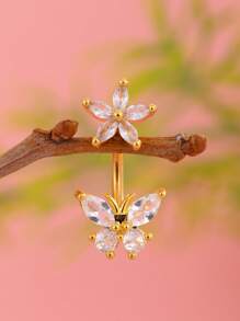 1 قطعة خاتم سرة مرصع بالزركونيا بتصميم الفراشة والنجمة الخماسية