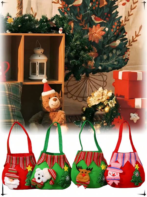Weihnachtsgeschenktüte mit Kordelzug, Aufkleber Dekoration, Süßigkeitentüte, Cartoon Kinder Tragetasche, Apfeltüte, Geschenktüte Heimdekoration Weihnachtsdekorationen Raumdekoration Winter