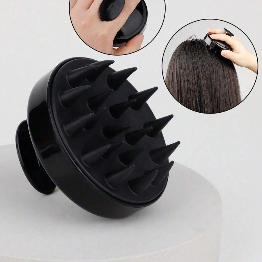 1pc Silicone Shampoo Scalp Massager, Shower Hair Brush, Soft Comb Head Cleaning Massaging Tool,Hair Brush,Comb,Hair Tools,Hair Products And Accessories For Barber Salon Beauty Travel Essentials,Back To School,Travel Holiday Essentials,Hair Accessories For Women, Home Decor, Party & Christmas Storage - 黑色 - 查看 1