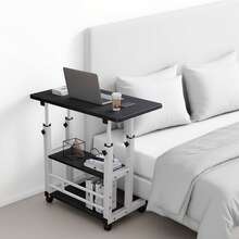 Adjustable Height Mobile Desk With Locking Wheels, 60-90cm Rolling Computer Cart, Sturdy Metal & Storage Shelves, Space Saving Home Office Trolley For Laptop - 黑色 - 查看 5