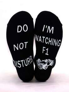 1 Pair Men's Creative Letter Printed Mid-Calf Socks, Novelty & Interesting Pattern, Great Gift For F1 Racing Fans, Suitable For Men, Women And Teenagers