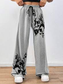 Goth Skeleton A Of Spades Pants Waist Drawstring Pants - Grey - View 5