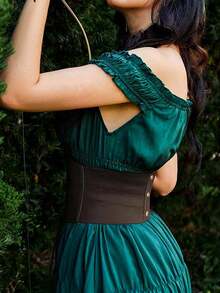 1pc Women's Brown Gothic Style Corset Elastic Waist Belt, Sexy Waist Cincher Suitable For Daily Wear Or Halloween Party