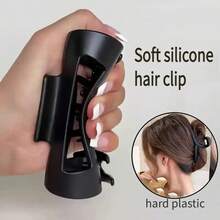4 piezas/2 piezas/1 pieza Nuevos clips de pelo de silicona suave de 11 cm sin deslizamiento y antideslizantes - Agarre fuerte, unisex - Elegantes clips de pelo negros, adecuados para uso diario, gimnasio, ocasiones formales - Extracción sin daños, accesorio de pelo moderno, accesorios de pelo con textura de goma, pinzas de garra de otoño, accesorios de invierno para atuendos de vacaciones para mujer