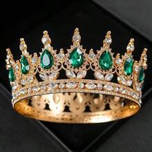 1 件优雅巴洛克风格钻石头饰，奢华公主新娘皇冠，闪亮圆形女士头饰，精致婚礼发饰，不可水洗，特殊场合珠宝 - 彩色 - 查看 14