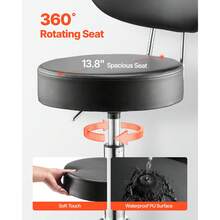 Shop Stool With Backrest, Pneumatic Garage Seat/Work Stool With Wheels, 300 Lbs Load, Adjustable Roller Creeper Seat, 360° Swivel Padded Workshop Stool, For Garage, Shop & Auto Repair, Black - With High Backrest, No Storage - View 5