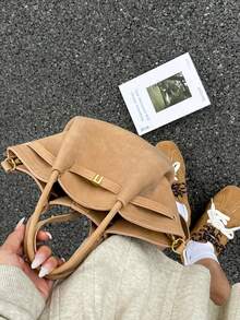 Dedoo European & American Niche Design Suede Bucket Bag With Buckle, Women's Street Style Handbag, Suitable For Shopping, Commuting, Parties, And Gift-Giving In Autumn/Winter - Brown - View 4