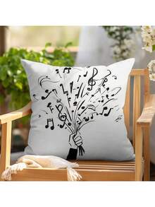 4pcs Black & White Musical Note Throw Pillow Covers - Machine Washable Polyester, Zippered, Suitable For Indoor & Outdoor Decor, Bohemian Style Decorative Pillow Covers (Pillow Insert Not Included) - Multicolor - View 5