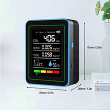 Indoor Air Quality Monitor 5 In 1, Household Air Detector, Portable CO2, TVOC, HCHO, Humidity & Temperature Tester For Home, School, Hotel, Office, Automobile (Blue + Black)