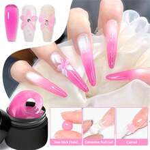 Mtssii 8ml Glass Jelly Non Stick Hand Extension Gel Nail Polish For 3D Carved Flower Nail Art Acrylic Gel VarnishSolid Builder Gel,Nail Art Building UV Gel Milky Jelly Hard Gel For Nail Painting Carving Tools - 玫紅色 - 查看 2