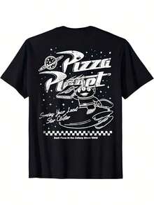 Pizza Planet Left Chest Logo T-Shirt Round Neck Men T-Shirt Pure Cotton Heat Transfer Printed T-SHIRT Men Size S-3XL - màu đen - Xem 2
