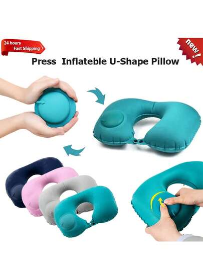 1 Multi-Functional Inflatable U-Shaped Neck Pillow - Waterproof, Compressible, With Chin Support, Suitable For Travel, Office, And Home Use - Easy To Carry, Washable, Soft And Durable, Suitable For Both Men And Women