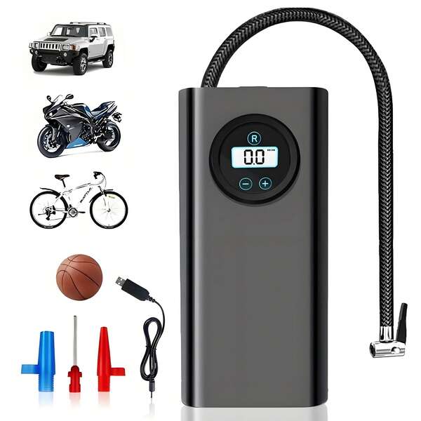 RAF 1pc Portable Wireless Tire Inflation Pump, 3X Fast Air Compressor, Inflator, With LED Digital Display Screen, Insulated Material, Suitable For Car Tires, Motorcycles, Bicycles, Balls,Etc. An Ideal Gift For A New Car (Black)
