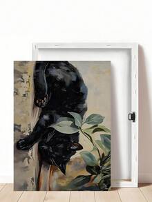 1pc Vintage River Carp Canvas Posters Funky River Fish Landscape Wall Art Rustic Koi Aesthetic Prints Painting, Black Cat Wall Art Sleeping Cat With Plant Picture Canvas Posters Cute Animals Wall Art