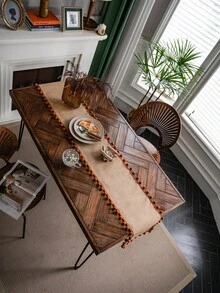 1 Stück Bohemian Stil Heim Dekoration Quaste Tischdecke, Creme und Braun Fransen Tischläufer mit Quasten, ideal für Restaurant, Wohnzimmer, Schlafzimmer Dekoration oder Bridal-Shower Geschenk