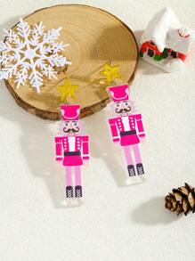 1 Pair Women's Holiday Earrings, Lightweight & Cute Acrylic Santa Claus Dangle Earrings, Suitable For Party, Holiday, Christmas Wear And Gift