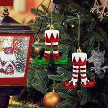 2 Packs Glittery Plastic Christmas Elf Legs Ornaments - Red & White Striped Elf Boot Tree Pendants, Festive Holiday Decorations For Seasonal Celebrations Home Decor Christmas Decorations Room Decor