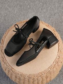 Square Toe Chunky Heel Women's Shoes, Versatile Bow Slip-On Flats, Fashionable Loafers, Black High Heels, Women's High Heel Pumps, Run Large, Size 35-43