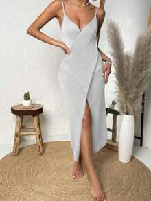 Beach Cover-Up, Pool, Knit Cover-Up Dress, Summer Vacation - Gris Claro - Ver 3