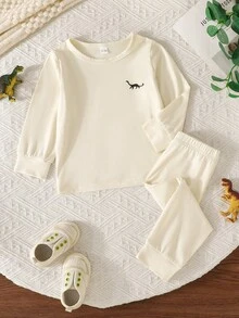 Conjunto de 6 piezas de ropa para bebé, ropa exterior minimalista suave y cómoda, top de manga larga con cuello redondo con estampado de dinosaurio + pantalones, ropa de invierno para niños