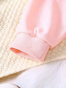 2pcs Girls Casual English Letter & Flower Print Long Sleeve Sweatshirt + Loose Solid Color Pants Outdoor Set, Autumn/Winter - Baby Pink - View 3
