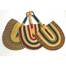One Burkina Faso African Hand Fan Woven 16" Long For Women & Men | Home Decoration