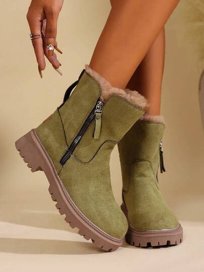 2025 Winter New Arrival Women Suede Thermal Lined Thick Sole Warm Snow Boots, Fall, Winter, Autumn,Boots For Women,Fur Boots