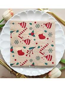 20pcs Christmas Themed Candy Cane Paper Napkins, 2-Ply Disposable Dinner Napkins - Suitable For Holiday Parties, Christmas Decorations, Seasonal Tableware, Home, Party Decor, General Celebrations