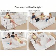 Convertible Foldable Sofa Bed Floor Couch With Plush Faux Fur, No Assembly Needed, Comfortable Mattress-Style Sofa For Living Room, Apartment, And Bedroom - trắng - Xem 4