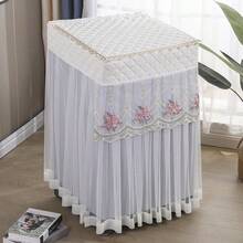 1PC New Polyester Lace Automatic Washing Machine Dust Cover, Dust-Proof Universal Fit For 10kg Machines, Decorative Embroidered Floral Pattern Cover With Ruffled Organza Trim - Elegant Home Appliance Protection