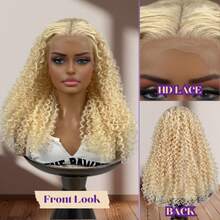 Jerry Curly Bob 13X4 HD Transparent Lace Front #613 Colored Deep Wave Wig Pre Plucked 200% Density For Women Brazilian Remy Hair With Baby Hair Bleached Knots Glueless Wig 8 Inch - S613 - View 6