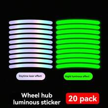 20pcs Car, Motorcycle, Bicycle Personalized Creative Wheel Reflective Stickers, Automotive Colorful Laser Luminous Tire Anti-Collision Stickers