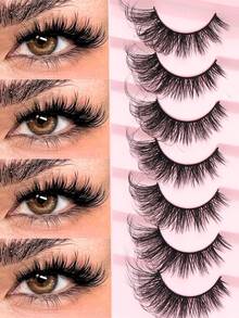 7 Paar natürliche Katzenauge Wimpern, europäischer und amerikanischer gemischter Stil, weiche schwarze Wimpernwurzeln, verlängerte Spitzen, natürlich dick und gekräuselt, leicht und bequem, geeignet für tägliches Make-up und wichtige Anlässe, geeignet für tägliches Make-up und Partyausgänge.