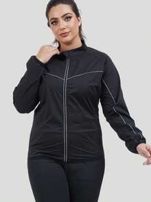 Conjunto de Sauna para Mulheres Plus Size, Respirável, Design com Zíper, Adequado para Exercícios na Academia - Preto - Visão 3