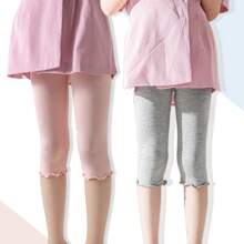 4 Pairs Summer Girls/Kids/Infants Ruffle Edge Capri Leggings, White/Gray/Black/Pink Solid Colors, Thin 3/4 Length Pants, Casual Cute Fashion, Soft & Comfortable Bottoms, Suitable For Daily Wear, Can Be Paired With Tops Or Skirts