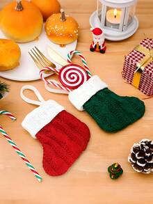 2pcs Mini Christmas Stockings,Knit Stocking,Festive Holiday Fireplace Hanging Socks,For Party Decoration New Year Party Gift Favors Supplies,Personalized Initial Stocking, Family Holiday Xmas Party Decor Birthday - Multicolor - View 1
