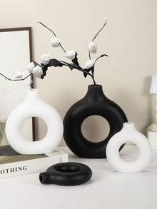1 Stück einfache, leicht-luxuriöse, einfarbige donutförmige Vase, eine minimalistische Vase in Weiß, Rosa und Schwarz, in verschiedenen Farben und Spezifikationen erhältlich, geeignet für Heimdekoration, Wohnzimmerdekoration, Schreibtischvase, Balkondekoration, Esszimmervase, Schlafzimmervase, unzerbrechliche Vase, geeignet für Hochzeiten, Partys, Veranstaltungen und Gärten.