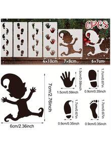 6/4/2 圣诞足迹镂空模板套装、圣诞足迹模板、圣诞主题绘画模板、圣诞侏儒手足印模板套装、节日绘画模板、圣诞主题墙绘喷绘模板、大型圣诞老人足迹和雪花图案以及麋鹿足迹图案 - 彩色 - 查看 5