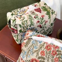 1PC Chinese Style Flower Embroidery Storage Bag Creative Desktop Tissue Holder Fabric Drawer For Home Decoration#Color:Green - Multicolor - View 6