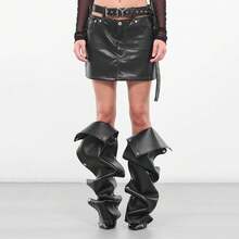 Arqa Women Stiletto Knee High Boots Slouch Pointed Toe High Heel Boot Detachable Snap-Off Panel Shark Boots - 黑色 - 查看 3