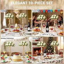 Hochzeitsmittelstücke Blumenständer 10 Stück Set, 52 cm Hochzeit Blumenvasen, künstliche Blumen Goldvasen Für Weihnachten Hochzeitsfeier Geburtstag Veranstaltung Empfang Wohnkultur