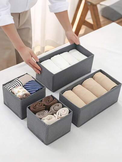 3pcs Foldable Storage Box, Fabric Closet Organizer, Drawer Divider. Suitable For Clothes, Underwear, Bras, Socks, Women's Lingerie. Dark Gray. Saves Space. Closet Storage. Home Decoration. Essential For Dormitories. Family Gift.