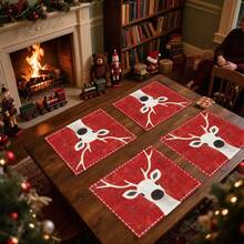 1pc/4pcs/6pcs/100pcs Christmas Deer Pattern Placemats, Machine-Washed Rectangular Polyester Placemats, Table Protectors, Heat-Insulating Placemats, Restaurant Table Decorations, Party Supplies, Christmas Decorations, Can Be Given As Gift